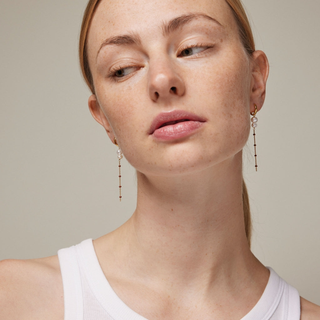 Enamel Copenhagen Lola Double Pearl Hoops Copper Gold