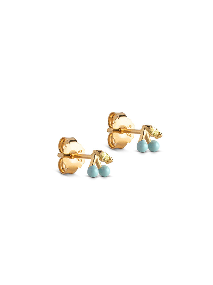 Enamel Copenhagen Cherry Studs Icy Blue Gold