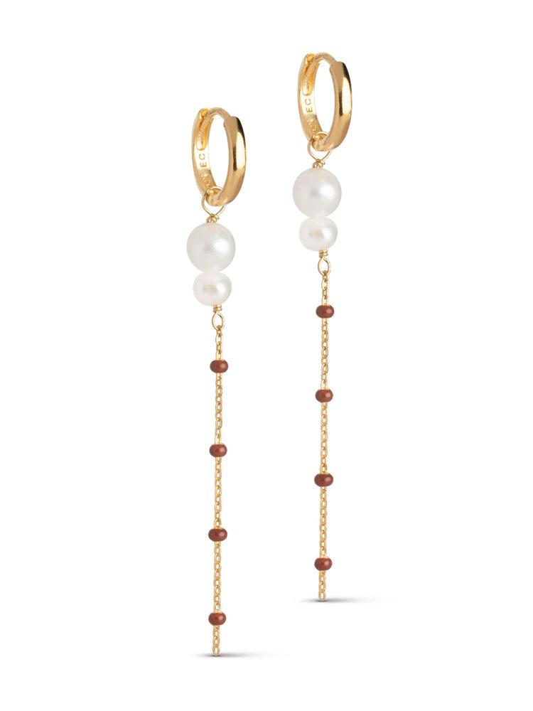 Enamel Copenhagen Lola Double Pearl Hoops Copper Gold