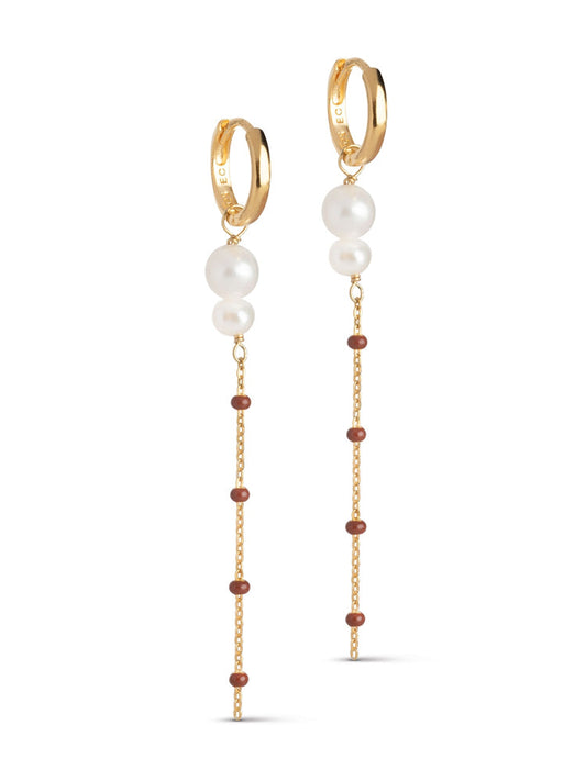 Enamel Copenhagen Lola Double Pearl Hoops Copper Gold